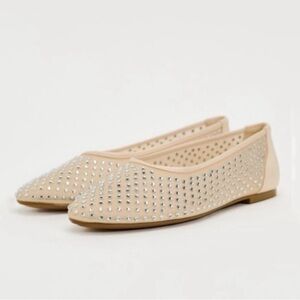 Zara Mesh Sheer Rhinestone Round Ballet Flats